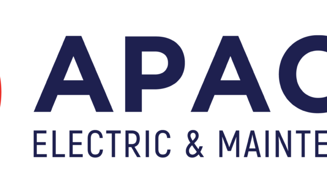 Logo of Apache Electric & Maintenance, Inc. featuring a stylized profile of a person wearing a headdress, with an electric plug and lightning bolt incorporated into the design.