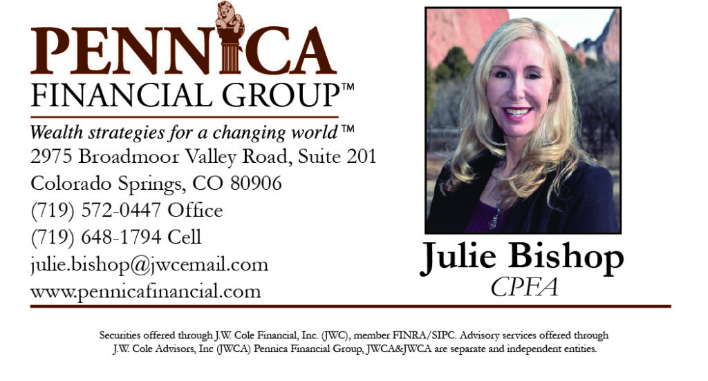 Business card for "Pennica Financial Group" featuring contact information and a photo of a smiling individual.