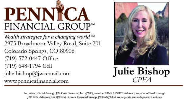 Business card for "Pennica Financial Group" featuring contact information and a photo of a smiling individual.