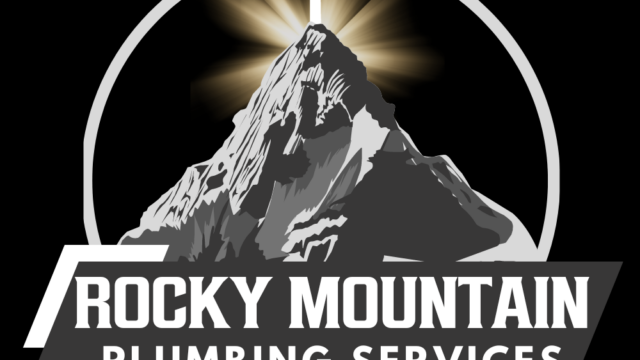 Logo of Rocky Mountain Plumbing Services featuring a mountain with a cross at the peak, surrounded by a circle.