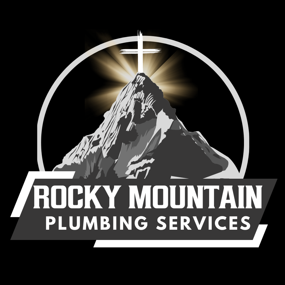 Logo of Rocky Mountain Plumbing Services featuring a mountain with a cross at the peak, surrounded by a circle.