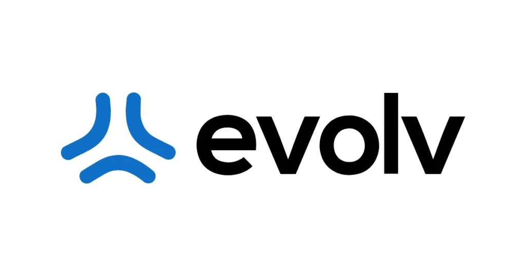 Logo of Evolv with a blue abstract symbol on the left and the word “evolv” in black lowercase letters on the right.