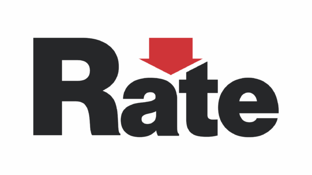 The word "Rate" with a red downward arrow above the letter "a," indicating a decrease or drop in rate.